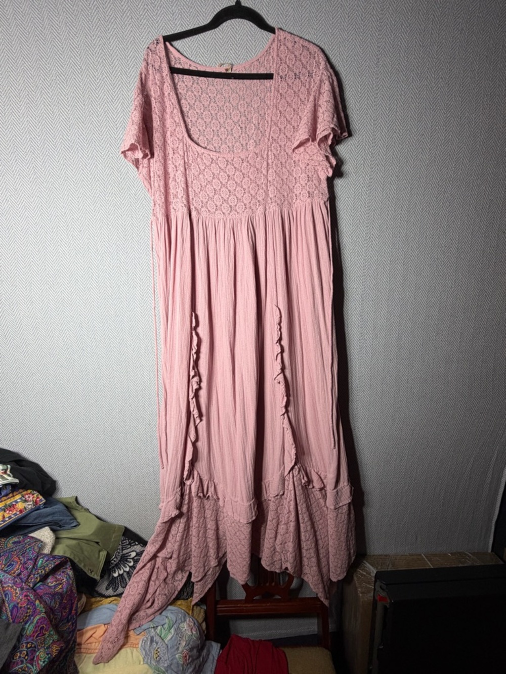 Free People Bring The Romance Midi Pink Flutter Sleeve Ethereal Dress XL - Picture 3 of 5